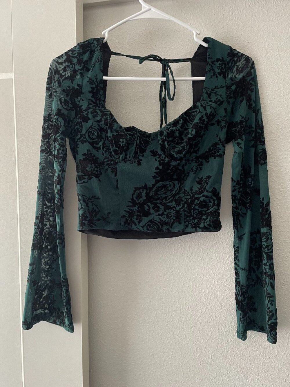 Forever 21 Green Mesh Bell Sleeve Crop Top
